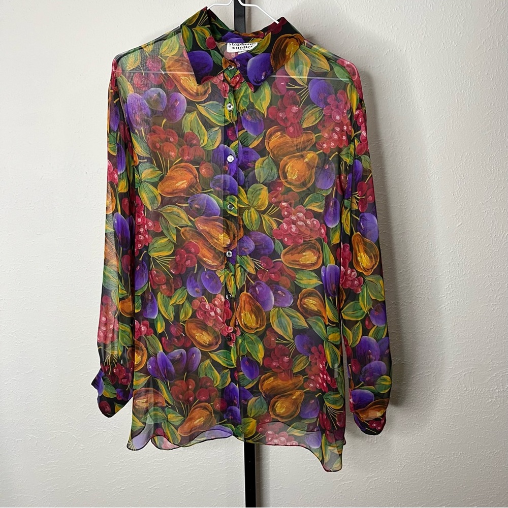 Stephanie Queller Fruit See Through Button Up Shirt Size Large